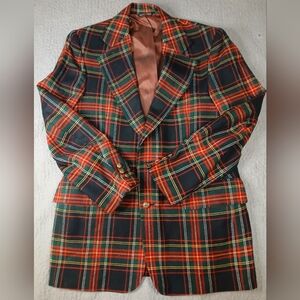 Vintage 1970s Mavest For Bee Gees Men's Plaid Sport Coat Tailored Med 100% Wool